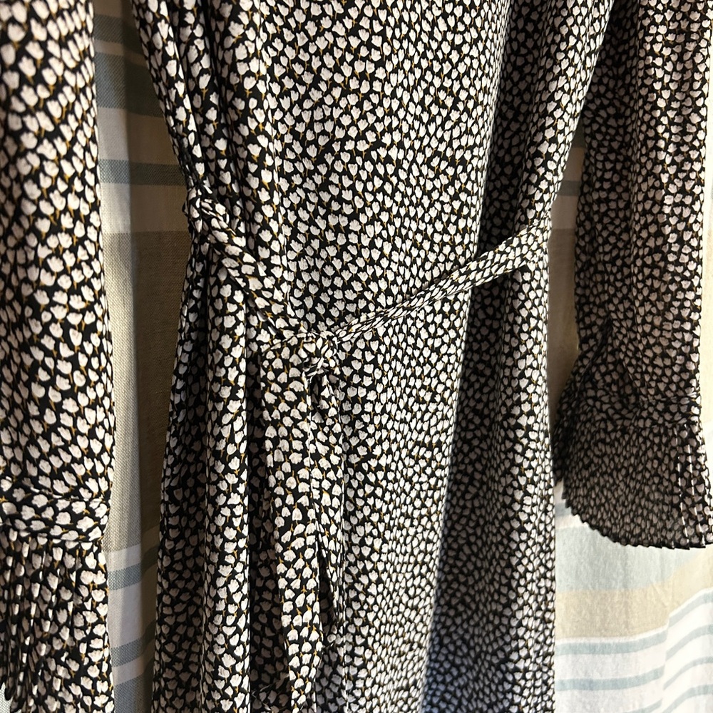 LOFT Black & White Dot Print Long-Sleeve Wrap Dress - Picture 3 of 5